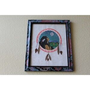 Dream Catcher Needlepoint Southwest Native American Framed Complt Art 12" x 10"